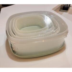 4 New Vintage Nesting Martha Stewart Plastic Everyday Food Containers Green Lids